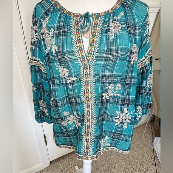 Johnny Was Worshop Blue Blouse with Tie Front size S - Picture 1 of 9